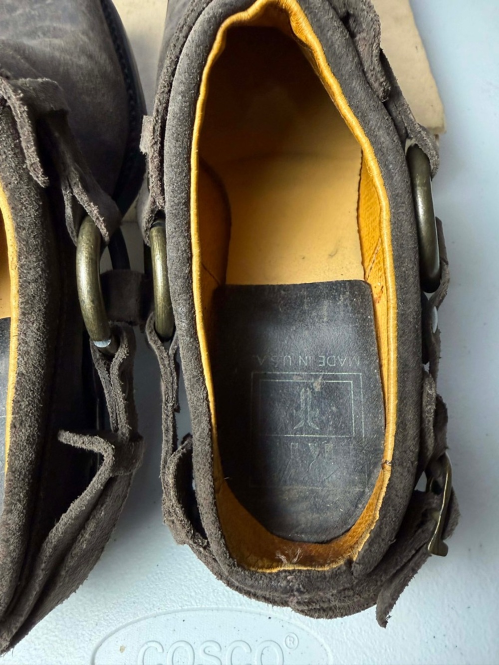 FRYE Belted Harness Mules
Clogs Biker Riding Brown Leather Size 7.5 USA Made - Picture 8 of 14